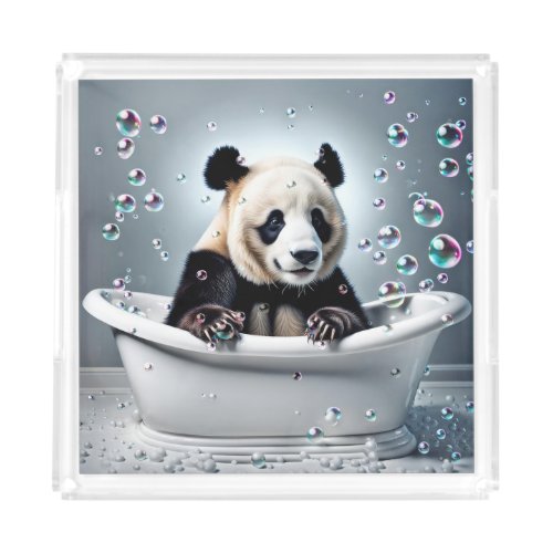 Panda Bear In Bubble Bath Acrylic Tray
