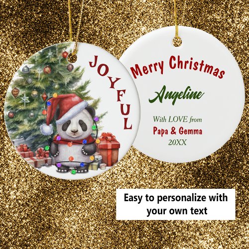 Panda Bear in Christmas Lights for Granddaughter Ceramic Ornament