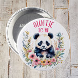 Panda Bear in Flowers Baby Shower Aunt to be Button<br><div class="desc">A cute panda bear surrounded by pink and orange flowers watercolor illustration girl's personalized baby shower Auntie to be button.</div>