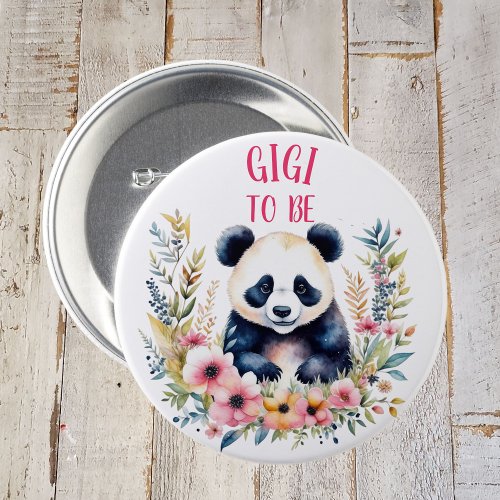 Panda Bear in Flowers Baby Shower Gigi to be Button