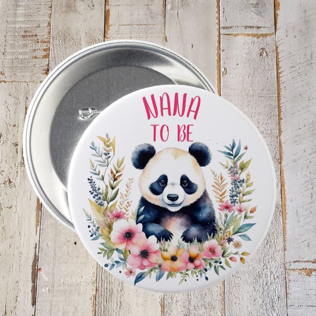 Panda Bear in Flowers Baby Shower Nana to be Button (Creator Uploaded)