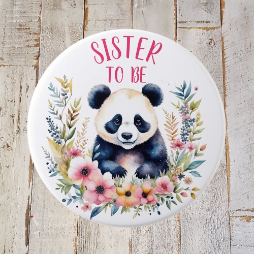 Panda Bear in Flowers Baby Shower Sister to be Button