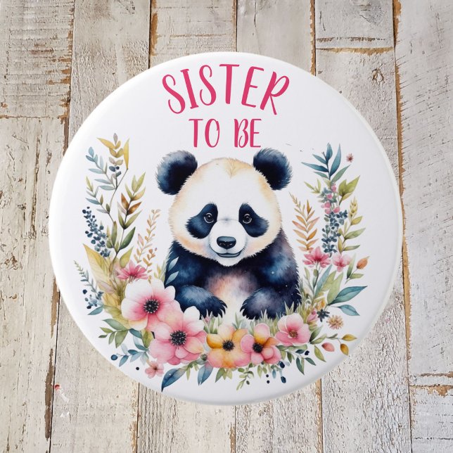 Panda Bear in Flowers Baby Shower Sister to be Button (Creator Uploaded)