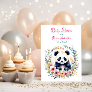 Panda Bear in Flowers Girl's Baby Shower Invitation