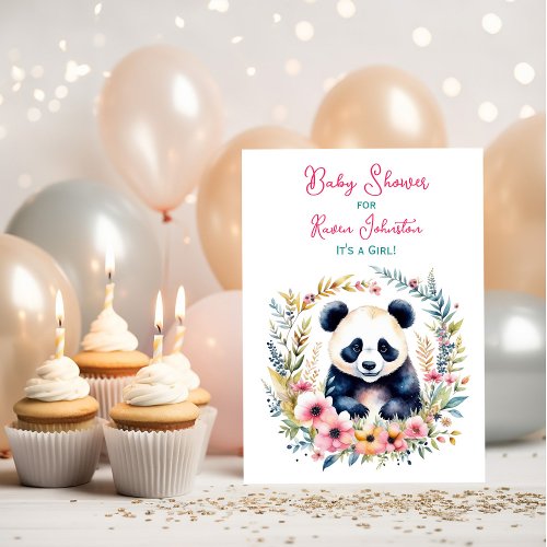 Panda Bear in Flowers Girls Baby Shower Invitation