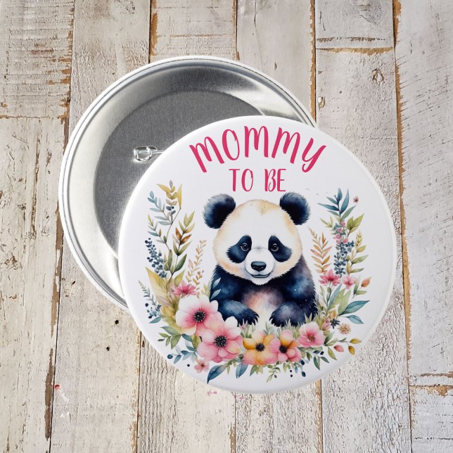 Panda Bear in Flowers Girl's Baby Shower Mom to be Button (Creator Uploaded)