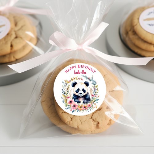 Panda Bear in Flowers Girls Birthday Personalized Classic Round Sticker