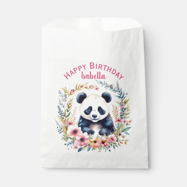 Panda Bear in Flowers Girl's Birthday Personalized Favor Bag (Front)