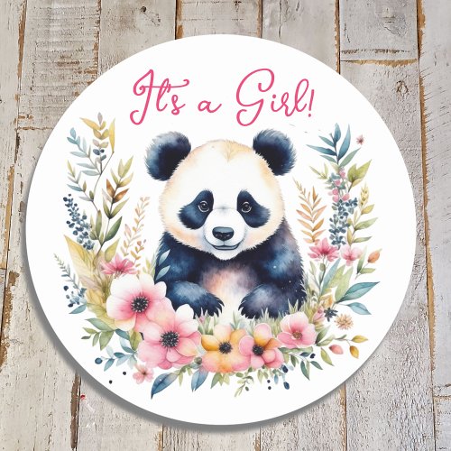 Panda Bear in Flowers Girls Its a Girl Classic Round Sticker