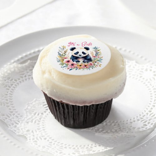 Panda Bear in Flowers Girls Its a Girl Edible Frosting Rounds