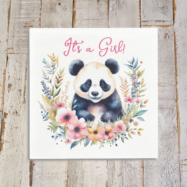 Panda Bear in Flowers Girl's It's a Girl Napkins (Creator Uploaded)