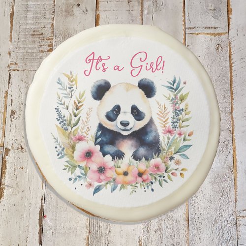 Panda Bear in Flowers Girls Its a Girl Sugar Cookie