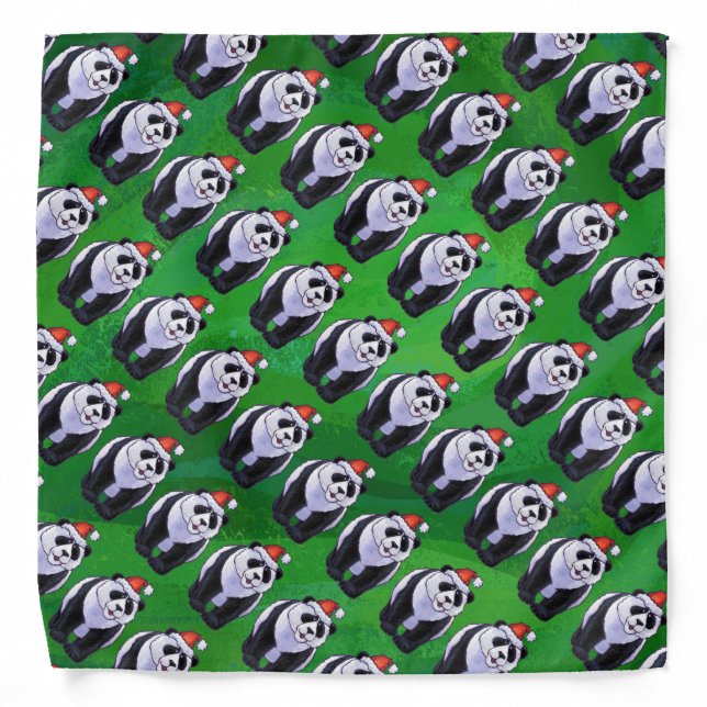 Panda Bear in Santa Hat on Green Bandana (Front)