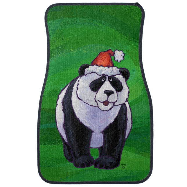 Panda Bear in Santa Hat on Green Car Mat (Front)