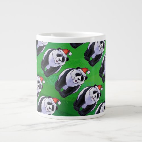 Panda Bear in Santa Hat on Green Giant Coffee Mug