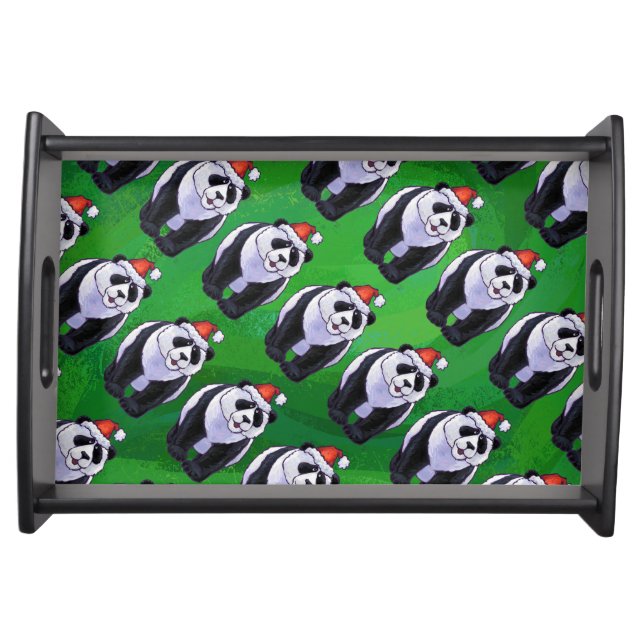 Panda Bear in Santa Hat on Green Serving Tray (Front)