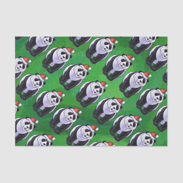 Panda Bear in Santa Hat on Green Tissue Paper (Front)