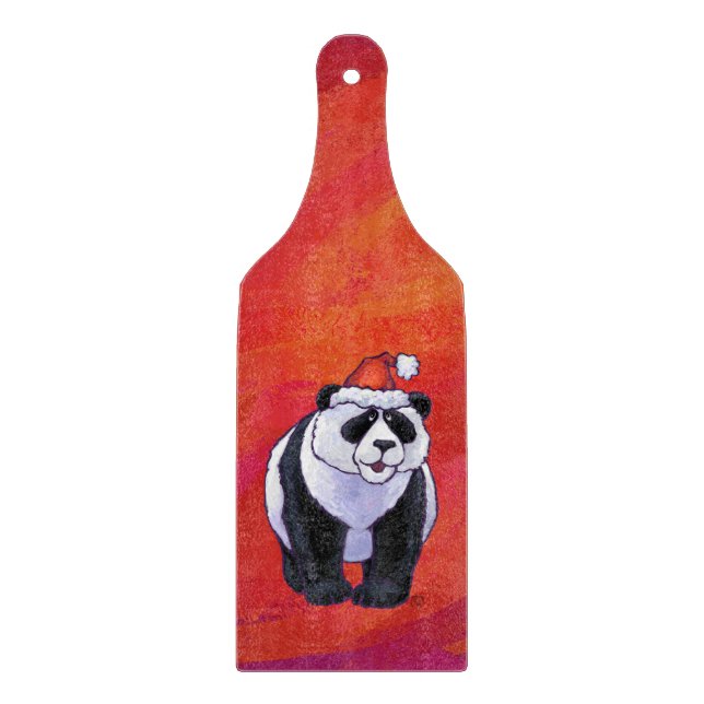 Panda Bear in Santa Hat On Red Cutting Board (Front)
