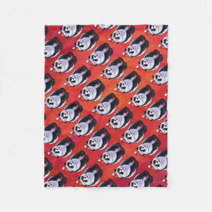 Panda Bear in Santa Hat On Red Fleece Blanket