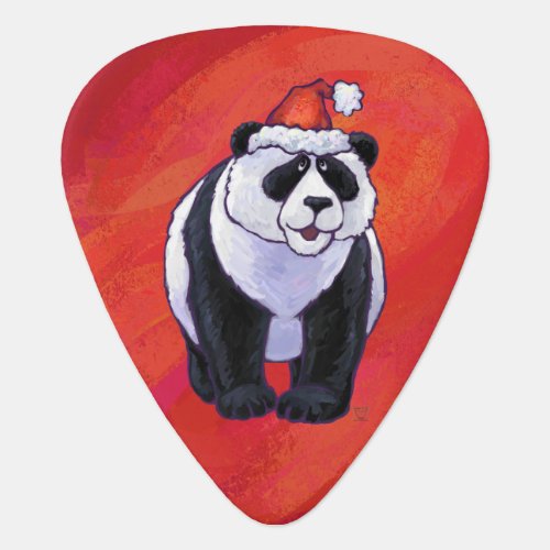 Panda Bear in Santa Hat On Red Guitar Pick