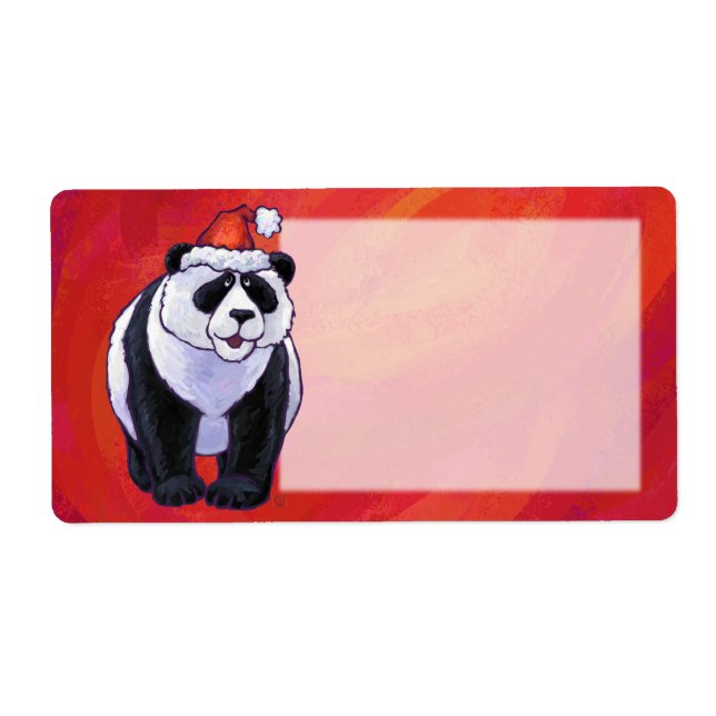 Panda Bear in Santa Hat On Red Label (Front)