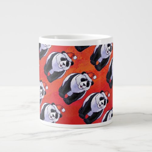Panda Bear in Santa Hat On Red Large Coffee Mug
