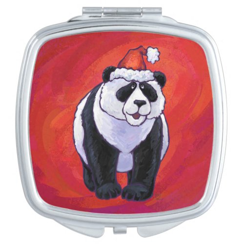 Panda Bear in Santa Hat On Red Mirror For Makeup