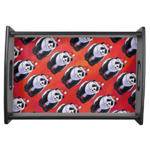 Panda Bear in Santa Hat On Red Serving Tray