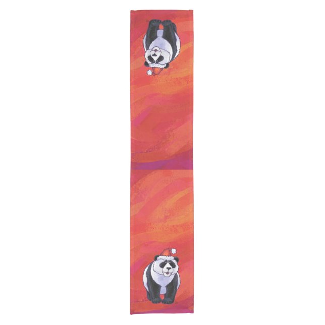 Panda Bear in Santa Hat On Red Short Table Runner (Front)