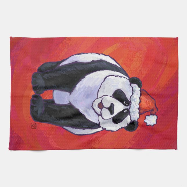 Panda Bear in Santa Hat On Red Towel (Horizontal)