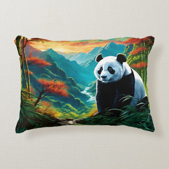 Panda Bear in the clouds Accent Pillow (Front)