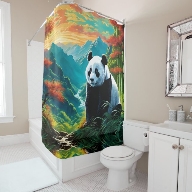 Panda Bear in the clouds Shower Curtain (In Situ)