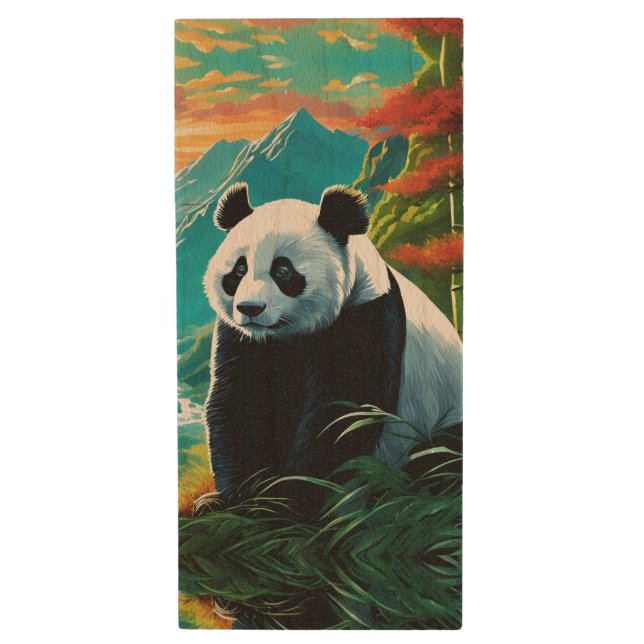 Panda Bear in the clouds Wood Flash Drive (Front Vertical)
