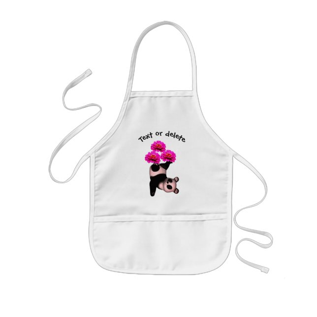 Panda Bear Juggling Flowers Personalized Kids' Apron (Front)