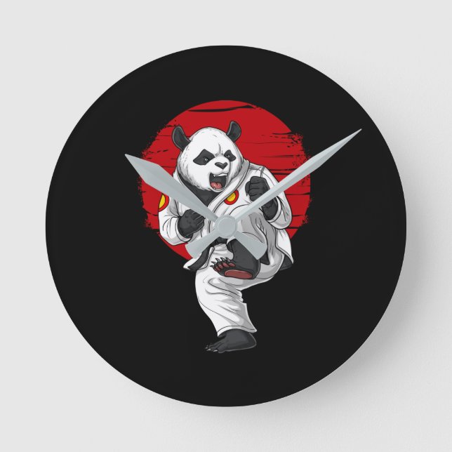 Panda Bear Karate Round Clock (Front)