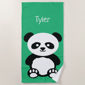 Panda Bear Kawaii Personalized Kids Green Beach Towel