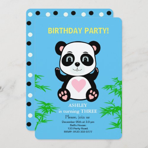 Panda Bear Kids Birthday Invitation