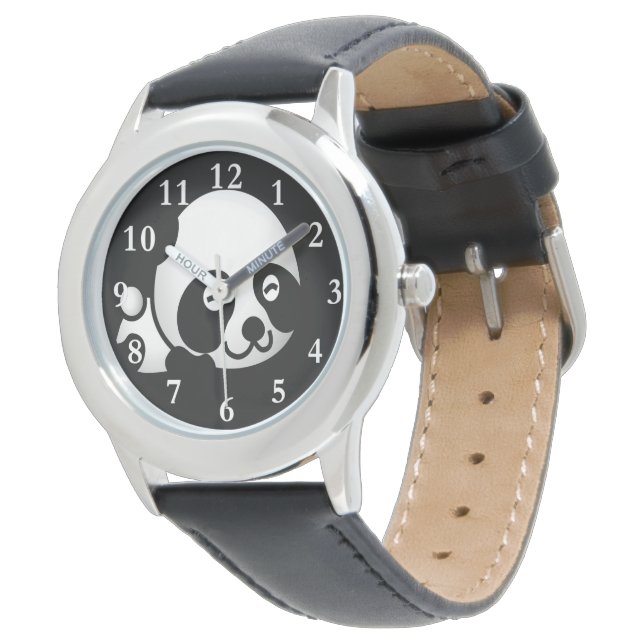 Panda Bear Kid's Stainless Steel Leather Watch (Angled)