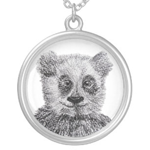 Panda Bear Large Silver Plated Round Necklace