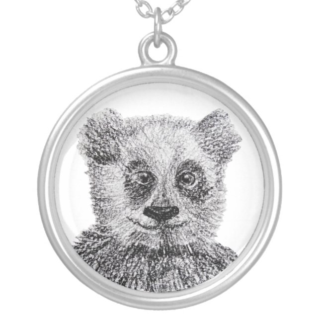 Panda Bear Large Silver Plated Round Necklace (Front)