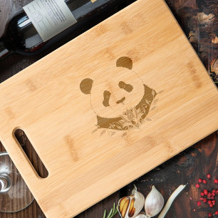 Panda Bear Lotus Flower Blue Engraved Cutting Board