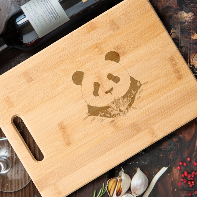 Panda Bear Lotus Flower Blue Engraved Cutting Board (Creator Uploaded)