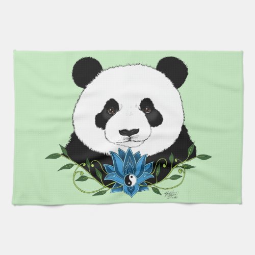 Panda Bear Lotus Flower Blue Kitchen Towel