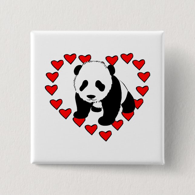 Panda Bear Love Pinback Button (Front)