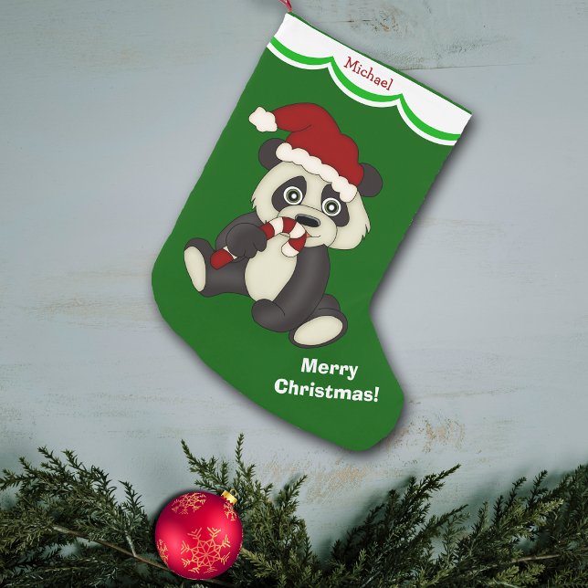 Panda Bear Merry Christmas Personalized Small Christmas Stocking (Creator Uploaded)