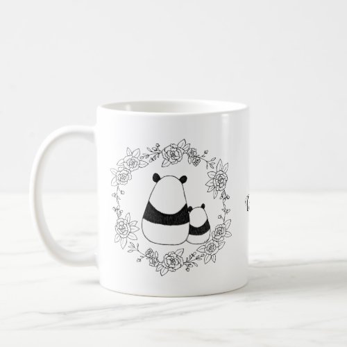 Panda bear mom and baby personalized with name coffee mug