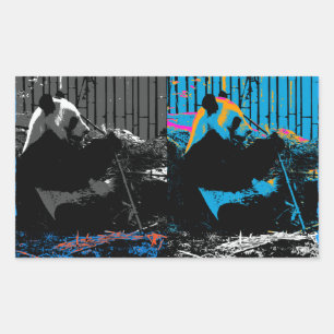 Panda Bear Multi-panel Modern Art Design Rectangular Sticker