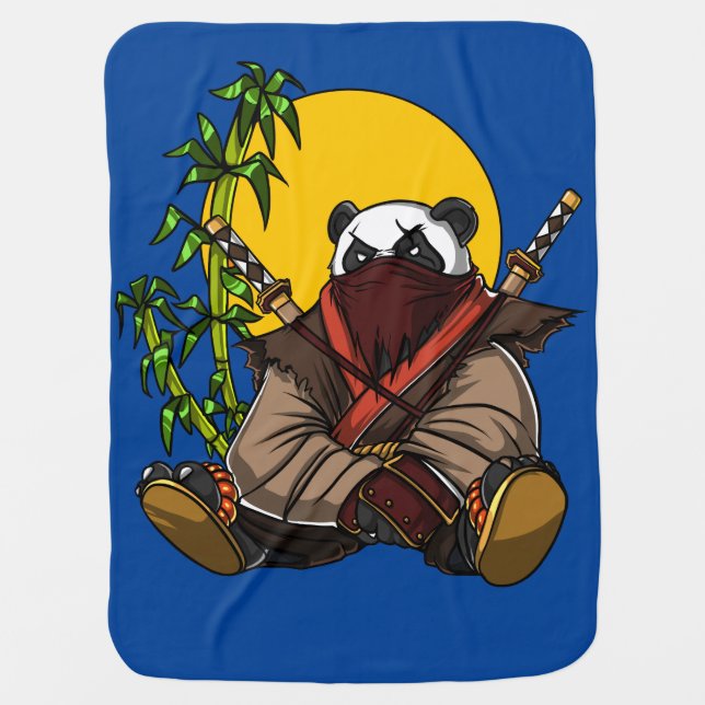 Panda Bear Ninja Samurai Warrior Animal Baby Blanket (Front)