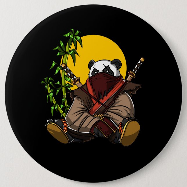 Panda Bear Ninja Samurai Warrior Animal Button (Front)