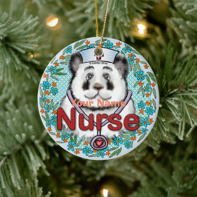 Panda bear nurse  ceramic ornament (Tree)